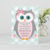 Invitation de baby shower de chouette menthe rose (Debout devant)