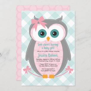 Invitation de baby shower de chouette menthe rose