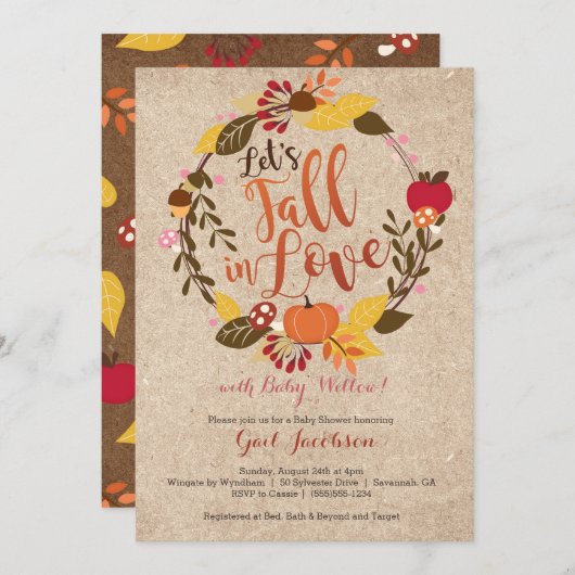 Invitation de baby shower de chute - "automne rose (Devant / Derrière)