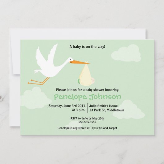 Invitation de baby shower de cigogne - (Devant)