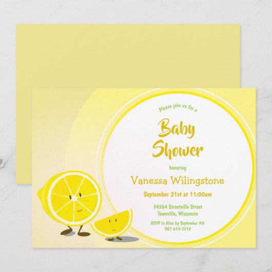 Invitation de baby shower de citron et de tranche (Devant / Derrière)