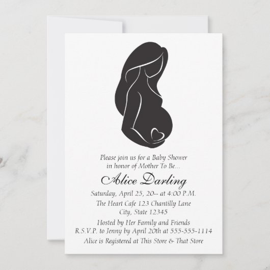 Invitation de baby shower de coeur de silhouette (Devant)