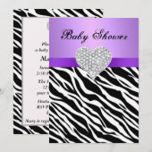 Invitation de Baby shower de coeur de zèbre violet (Devant / Derrière)