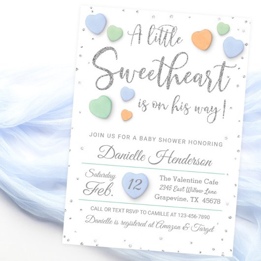 Invitation de Baby shower de coeur du garçon Valen