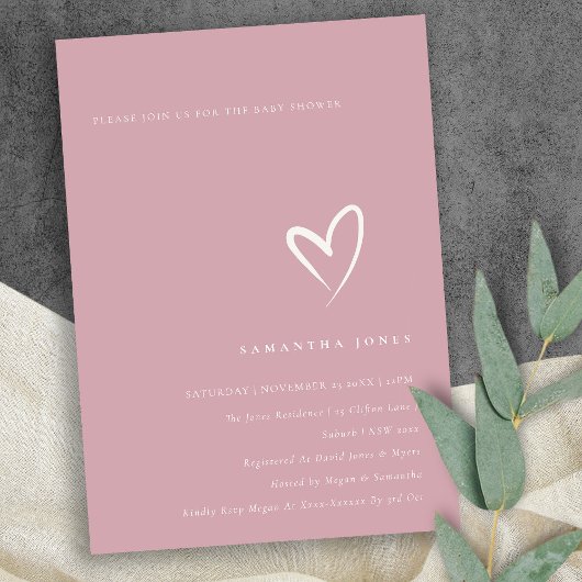 Invitation de Baby shower de coeur rose Rose soyeu