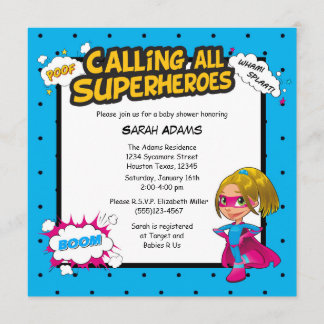 Invitation de Baby shower de comic Super Hero
