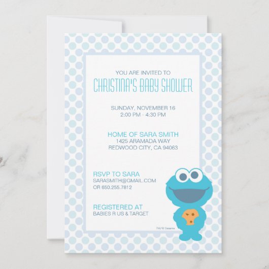 Invitation de Baby shower de Cookie Monster (Devant)