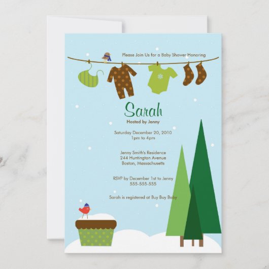 Invitation de baby shower de corde à linge (Devant)