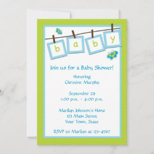 Invitation de baby shower de corde à linge des