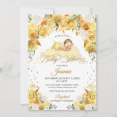 Invitation de Baby shower de couchage floral jaune (Devant)