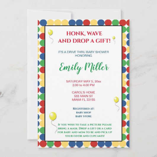 Invitation de baby shower de couleurs primaires (Devant)
