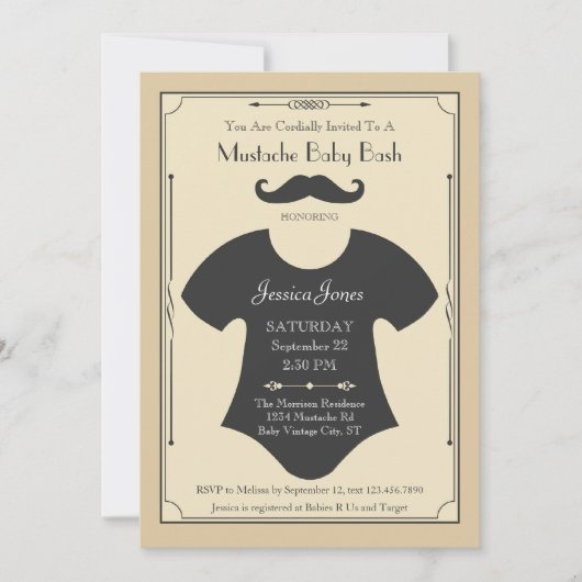 Invitation de baby shower de coup de moustache (Devant)