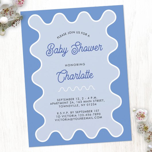 Invitation de Baby shower de courbe bleue rétro