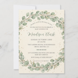 Invitation de Baby shower de couronne d'Eucalyptus