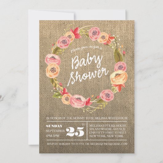 Invitation de Baby shower de couronne fleurie de B (Devant)