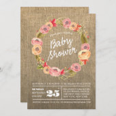 Invitation de Baby shower de couronne fleurie de B (Devant / Derrière)