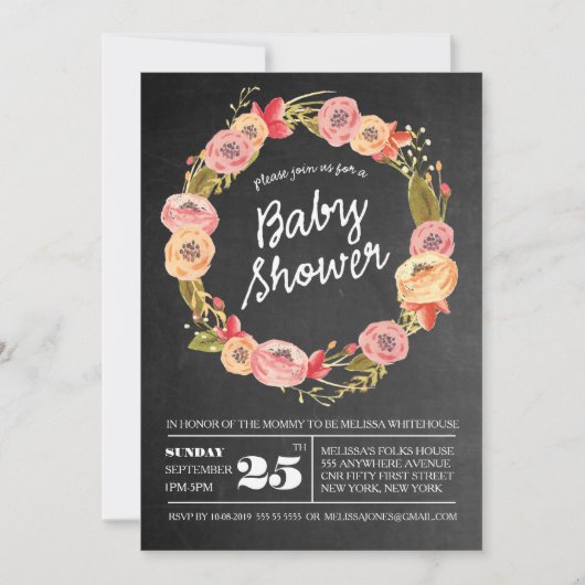 Invitation de Baby shower de couronnes florales de (Devant)