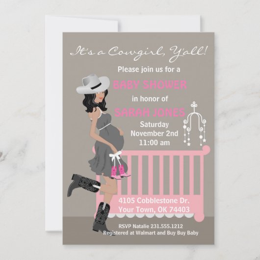 Invitation de baby shower de cow-girl - (Devant)