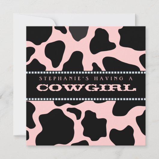 Invitation de baby shower de cow-girl de rose (Devant)