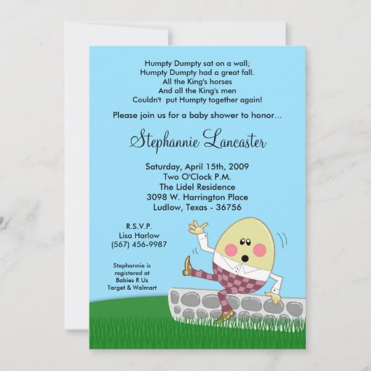 invitation de baby shower de crèche de 5x7 Humpty (Devant)