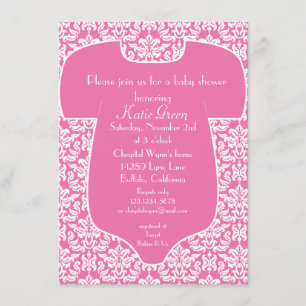 Invitation de baby shower de damassé - rose