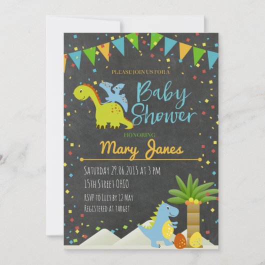 Invitation de baby shower de dinosaure (Devant)