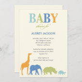 Invitation de Baby shower de Dotty Animaux - Bleu (Devant / Derrière)
