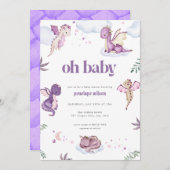 Invitation de Baby shower de dragon mythique viole (Devant / Derrière)