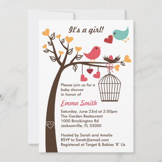 Invitation de baby shower de famille d'oiseau (Devant)