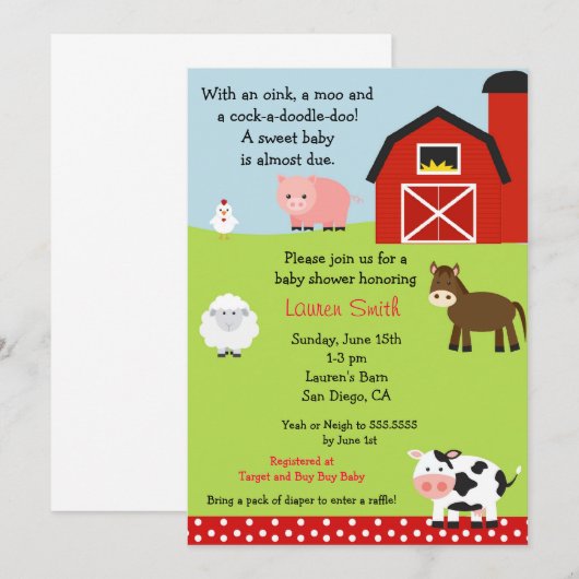 Invitation de baby shower de ferme de basse-cour (Devant / Derrière)