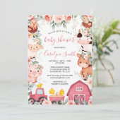 Invitation de Baby shower de ferme pour filles ÉDI (Debout devant)