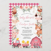 Invitation de Baby shower de ferme pour filles ÉDI (Devant / Derrière)