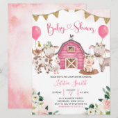 Invitation de Baby shower de ferme rose fille (Devant / Derrière)