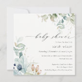 Invitation de Baby shower de feuillage bleu pastel (Devant)