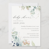 Invitation de Baby shower de feuillage bleu pastel (Devant)