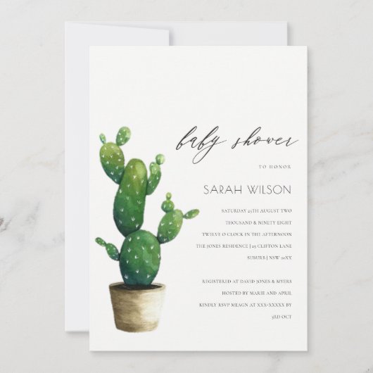Invitation de Baby shower de feuillage vert Cactus (Devant)