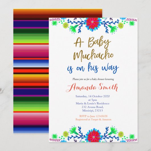 Invitation de Baby shower de Fiesta Muchacho MEXIC (Devant / Derrière)