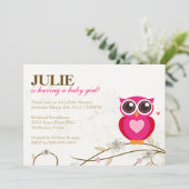 Invitation de Baby shower de fille à la chouette r (Debout devant)