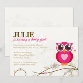 Invitation de Baby shower de fille à la chouette r (Devant / Derrière)