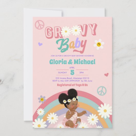 Invitation de Baby shower de fille Afro Super (Devant)