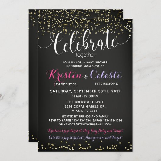 Invitation de Baby shower de fille combiné amis (Devant / Derrière)