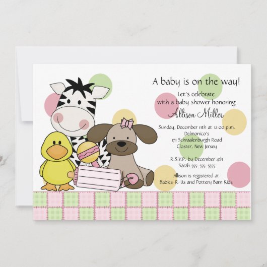 Invitation de baby shower de fille d'animaux de (Devant)