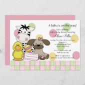 Invitation de baby shower de fille d'animaux de (Devant / Derrière)
