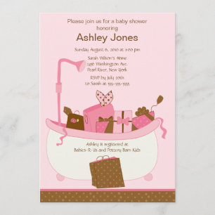 Invitation de baby shower de fille de baquet de