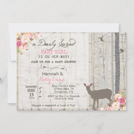 Invitation de baby shower de fille de cerfs (Devant)
