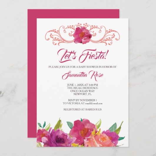 Invitation de baby shower de fille de fiesta (Devant / Derrière)