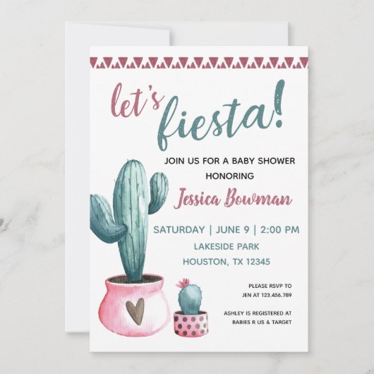 Invitation de baby shower de fille de fiesta de (Devant)