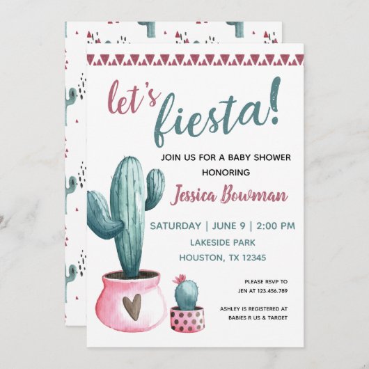 Invitation de baby shower de fille de fiesta de (Devant / Derrière)