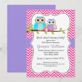 Invitation de Baby shower de fille de la chouette  (Devant / Derrière)
