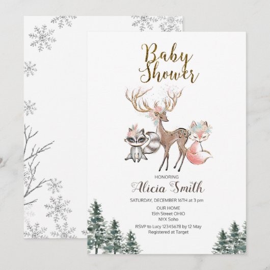 Invitation de baby shower de fille de région (Devant / Derrière)